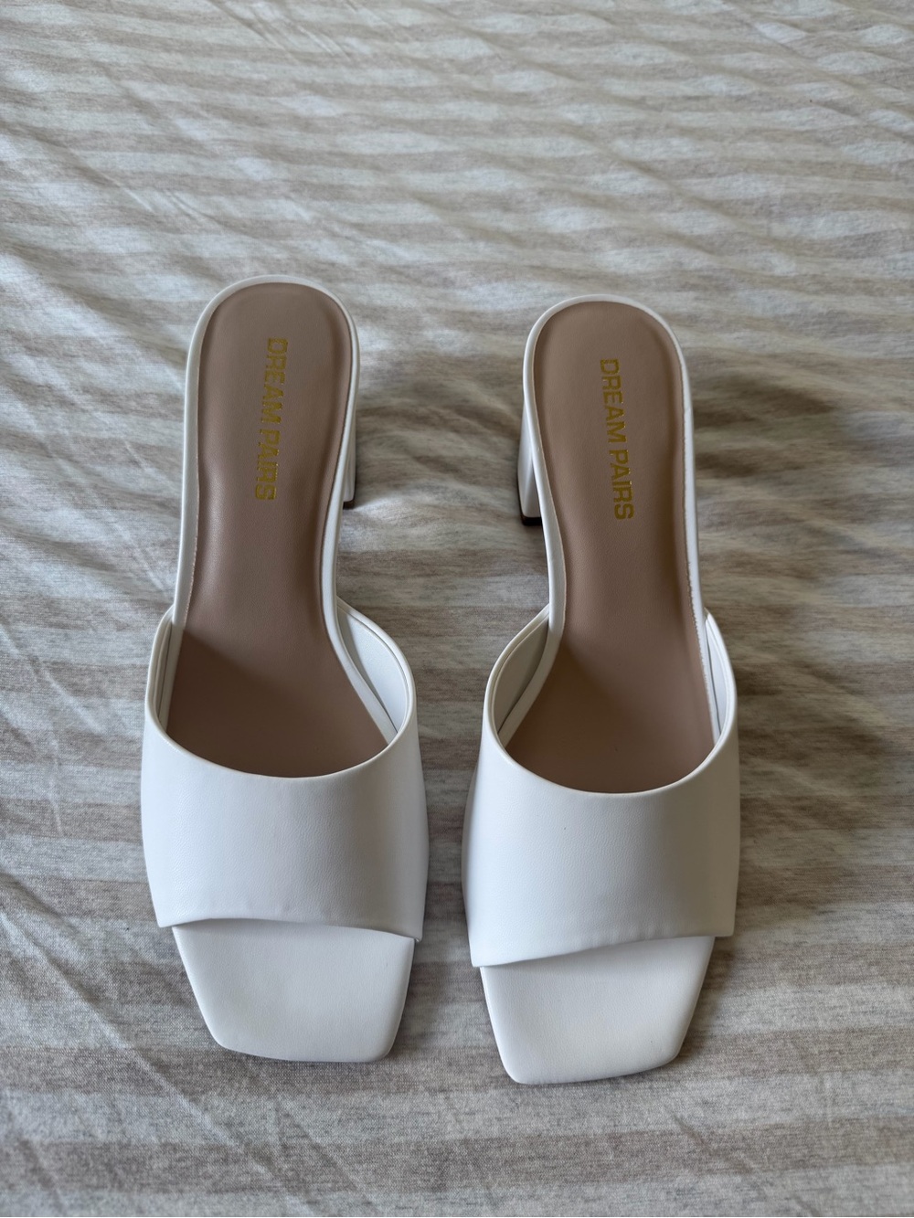 Dream Pairs White Slide Mule Heels with Square Toe